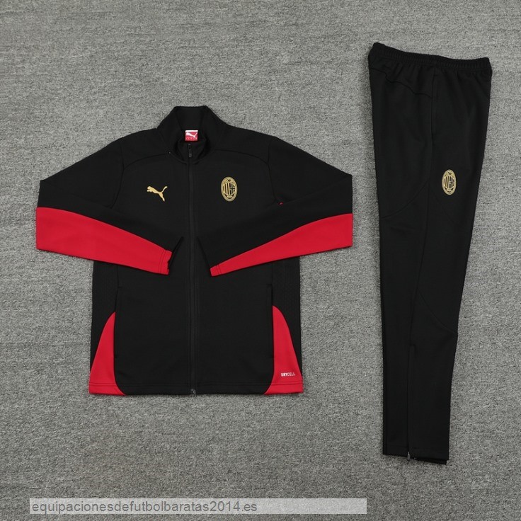 Nuevo Conjunto Completo Ropa Deportiva Con Cremallera Larga AC Milan 24/25 Negro Rojo Baratas